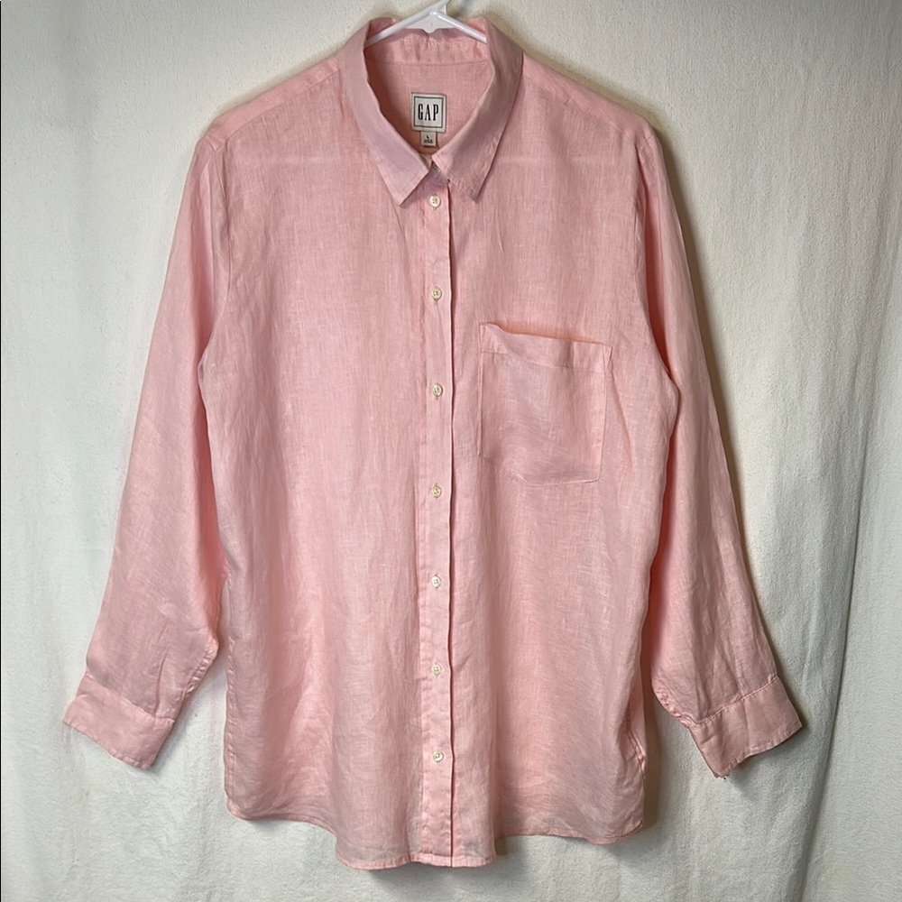 GAP Women’s 100% Linen Blouse Pink Size L Casual Button Down Shirt Relaxed Fit